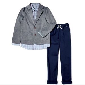 NEW 3 Piece Set Wonder Nation Boys Husky Knit Blazer Button-Up Shirt & Pants